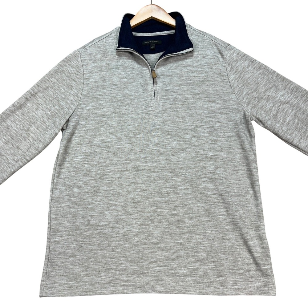 Banana‎ Republic Pullover Mens Large Gray Blue Heathered Long Sleeve Quarter Zip